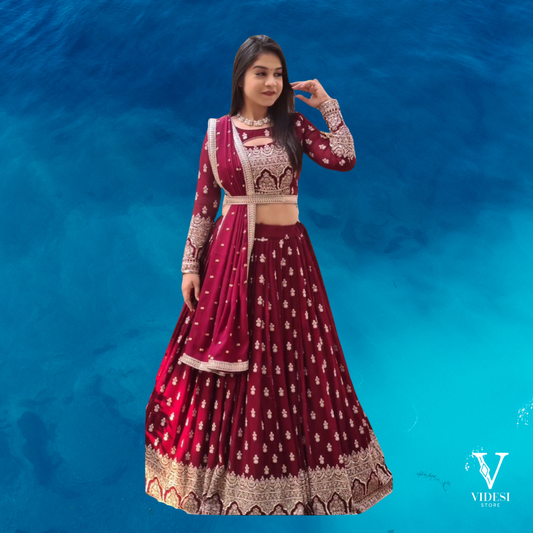 Blake Embroidered Heavy Faux Georgette Sequined Lehenga With Kamar Belt