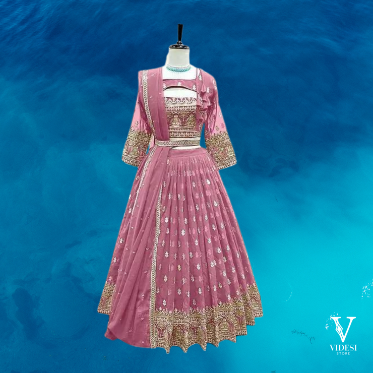 Blake Fancy Embroidered Heavy Faux Georgette Sequined Lehenga with Kamar Belt