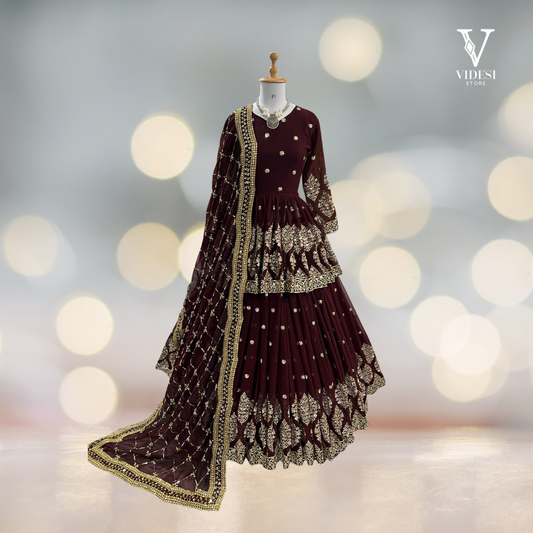 Caroline Modern Full Sleeve Embroidered Faux Georgette Lehenga