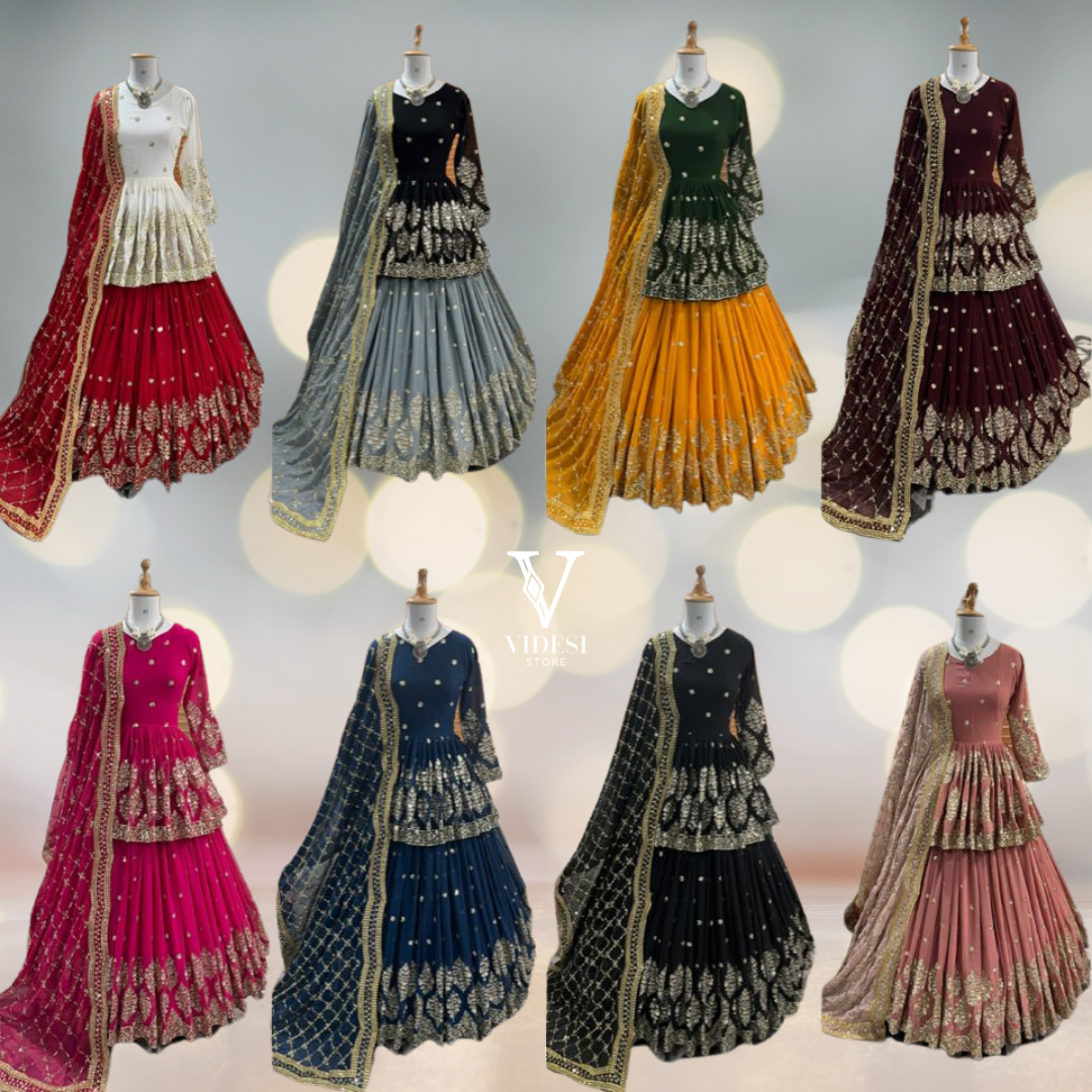 Caroline Modern Full Sleeve Embroidered Faux Georgette Lehenga