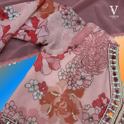 Cassia Blushing Digital Printed Floral Faux Georgette Gown with Lace Bordered Dupatta
