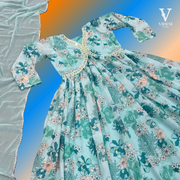Cassia Blushing Digital Printed Floral Faux Georgette Gown with Lace Bordered Dupatta