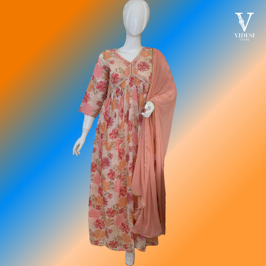 Cassia Blushing Digital Printed Floral Faux Georgette Gown