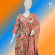 Cassia Blushing Digital Printed Floral Faux Georgette Gown with Lace Bordered Dupatta