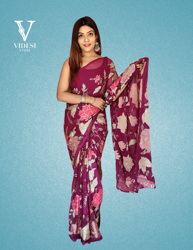 Chara Premium Georgette Phantom Silk Sequined Saree