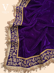 Cheska Modern Taffeta Purple Velvet Embroidered Lace Border with Tassel Saree