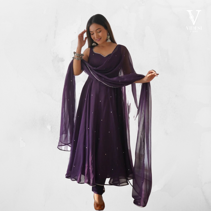 Diana Stylish Georgette Gown with Cotton Pants and Dupatta