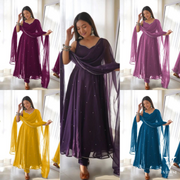 Diana Stylish Georgette Gown with Cotton Pants and Dupatta