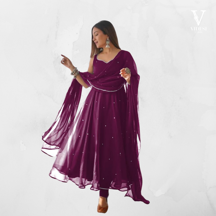 Diana Stylish Georgette Gown with Cotton Pants and Dupatta