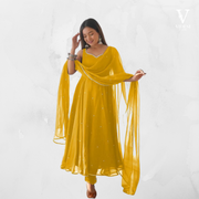 Diana Stylish Georgette Gown with Cotton Pants and Dupatta