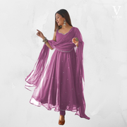 Diana Stylish Georgette Gown with Cotton Pants and Dupatta