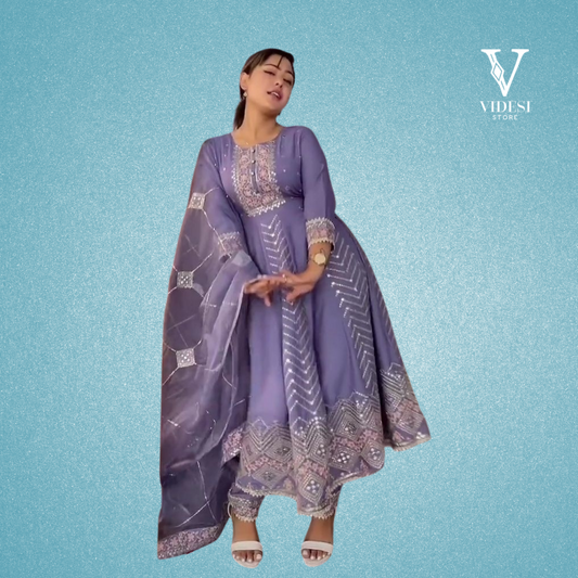 Diya Lively Violet Faux Georgette Gown With Heavy Net Dupatta