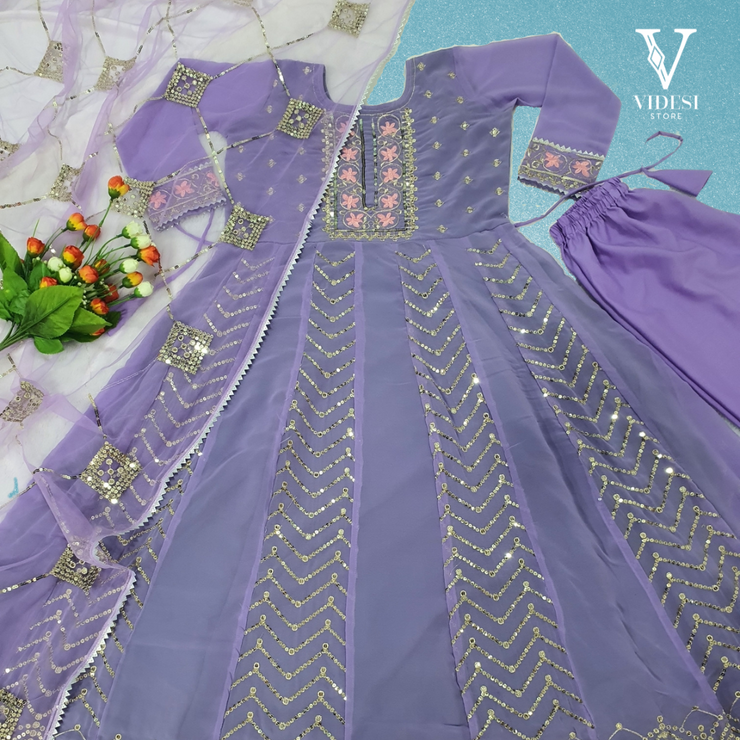 Diya Lively Violet Faux Georgette with Heavy Net Dupatta and Micro Cotton Bottom Gown