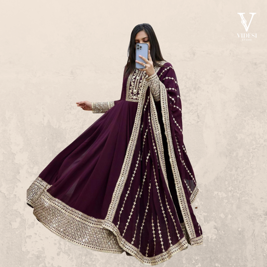 Eleanor Charming Faux Georgette Embroidered Sequined Gown With Dupatta