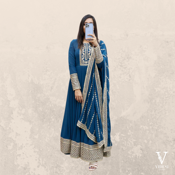 Eleanor Charming Faux Georgette Embroidered Sequined Gown with Dupatta