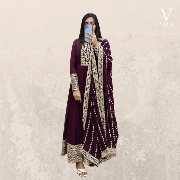 Eleanor Charming Faux Georgette Embroidered Sequined Gown with Dupatta