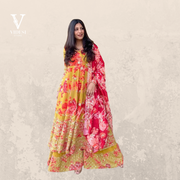 Eleonor Lively Full Sleeve Yellow Floral Embroidered with Dupatta Gown