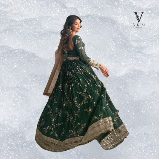 Ellie Elegant Digital Printed Faux Georgette Embroidered Gown