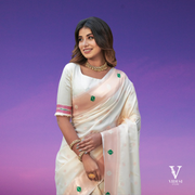 Emery Regal White Banasari Silk Paithani Saree