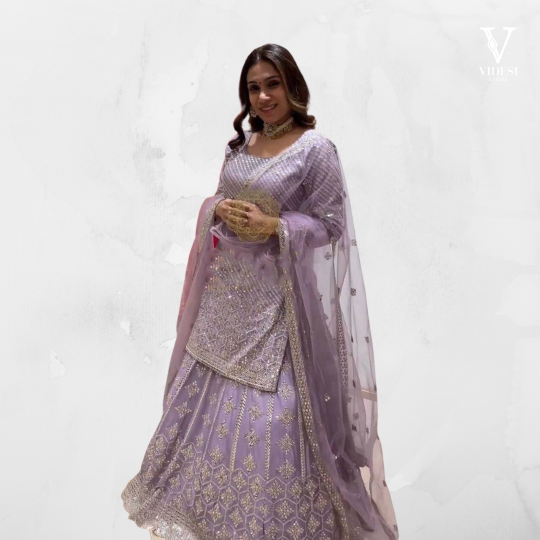 Emie Lilac Embroidered Sequined Faux Georgette with Tassels Lehenga