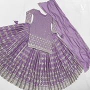Emie Vibrant Lilac Embroidered  Sequined Faux Georgette with Tassels Lehenga