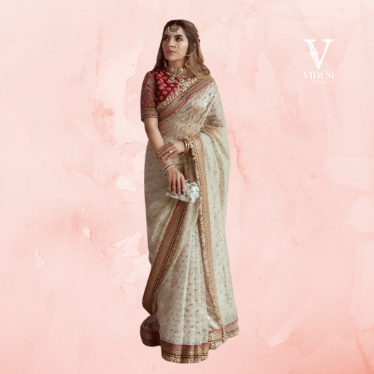 Emma Stylish Heavy Embroidered Organza Saree