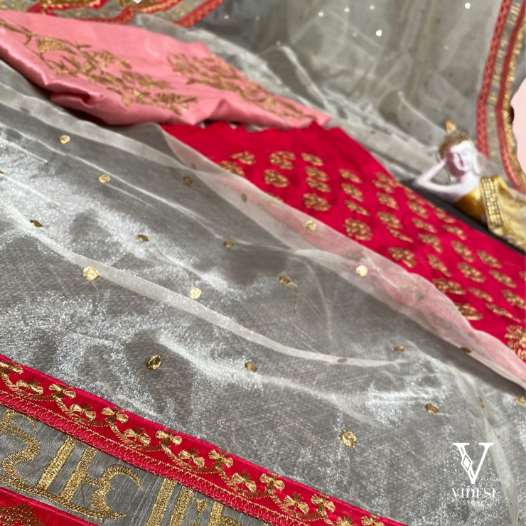 Emma Stylish Phantom Embroidered Blouse Organza Fabric Saree