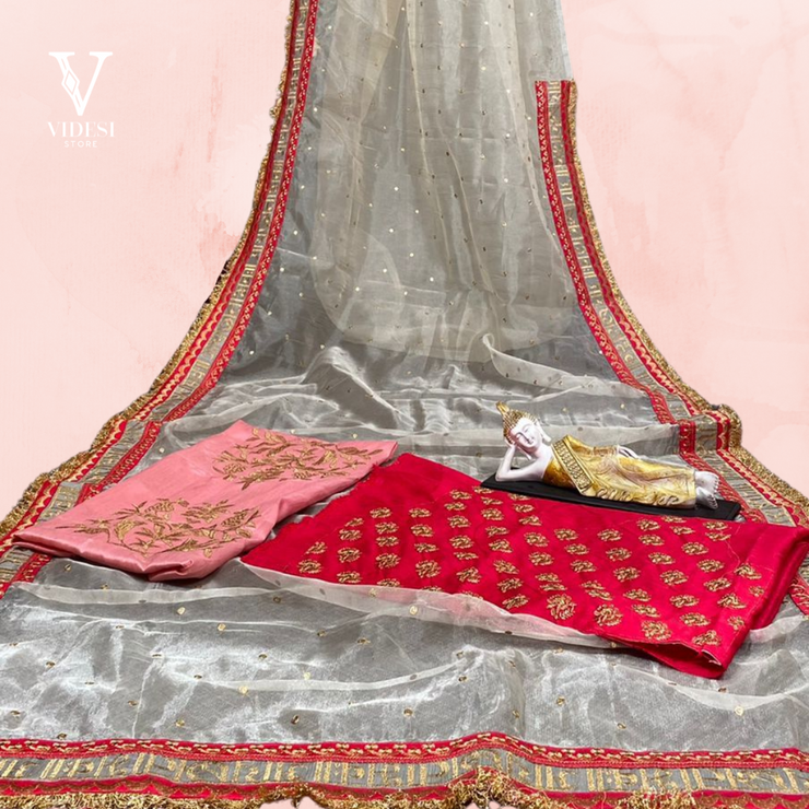 Emma Stylish Phantom Embroidered Blouse Organza Fabric Saree
