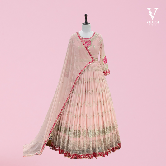 Esmeralda Lively Pink Faux Georgette Sequined Embroidered Gown