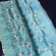 Eva Vintage Embroidered Pure Organza with Contrast Silk Blouse