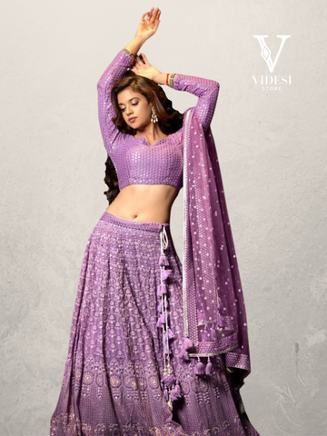 Farida Lively Violet Georgette Sequined Lace Bordered Lehenga