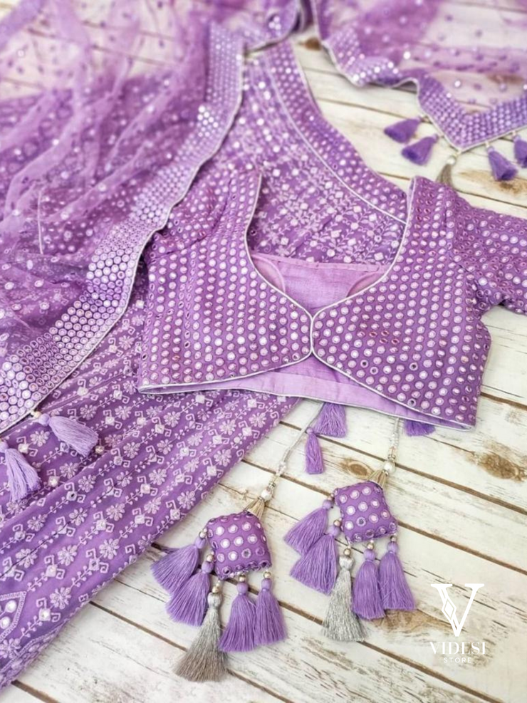 Farida Lively Violet Georgette Sequined Lace Border Lehenga