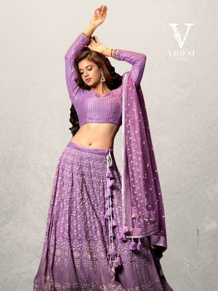 Farida Lively Violet Georgette Sequined Lace Border Lehenga