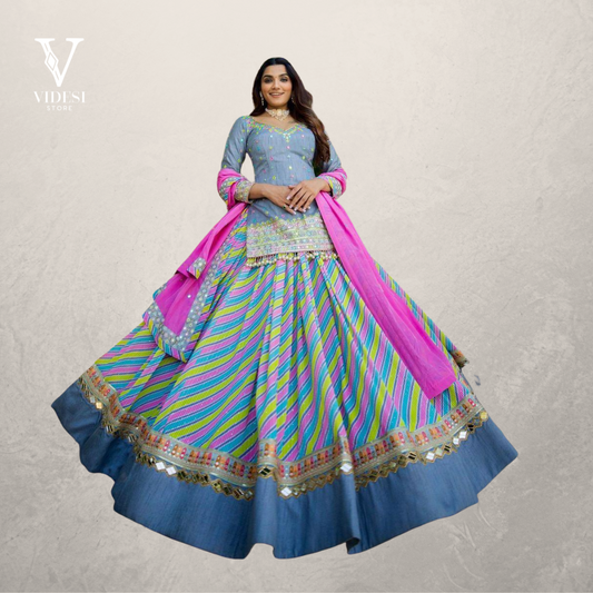 Freya Sleek Blue Heavy Mono Silk Digital Printed Faux Georgette Lehenga