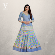 Freya Sleek Blue Heavy Mono Silk Top and Digital Printed Faux Georgette Lehenga with Dupatta