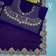 Genesis Stylish Blue Velvet Embroidered Cording Sequined Saree
