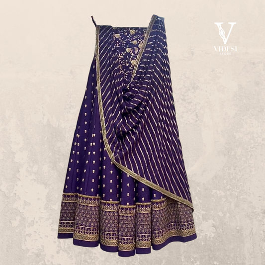 Gianna Plush Purple Heavy Embroidered Mono Silk Lehenga