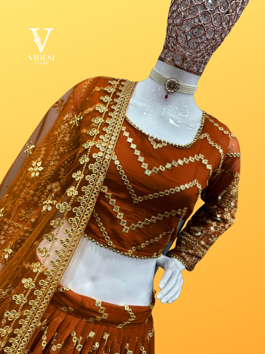 Hanima Classic Red Karva Chauth Embroidered Chilankari Work Lehenga