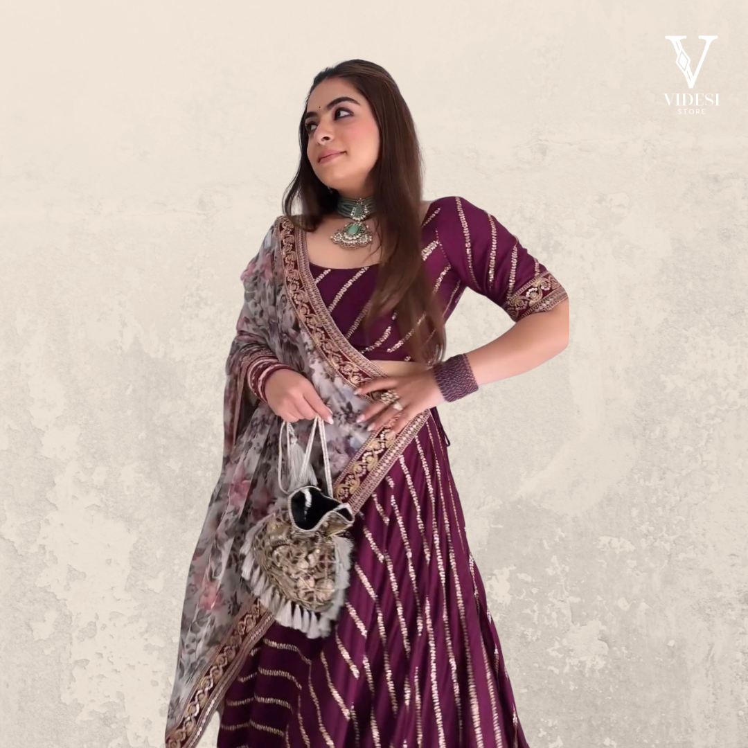 Hannah Lively Purple Heavy Embroidered Faux Georgette Lehenga