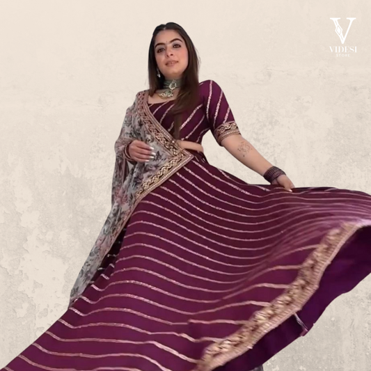 Hannah Lively Purple Heavy Embroidered Faux Georgette Lehenga