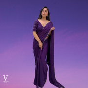 Harper Vivid Pure Purple Crepe Silk with Handwork Silver Border Saree