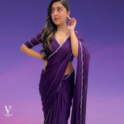 Harper Vivid Pure Purple Crepe Silk with Handwork Silver Border Saree