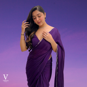 Harper Vivid Pure Purple Crepe Silk with Handwork Silver Border Saree