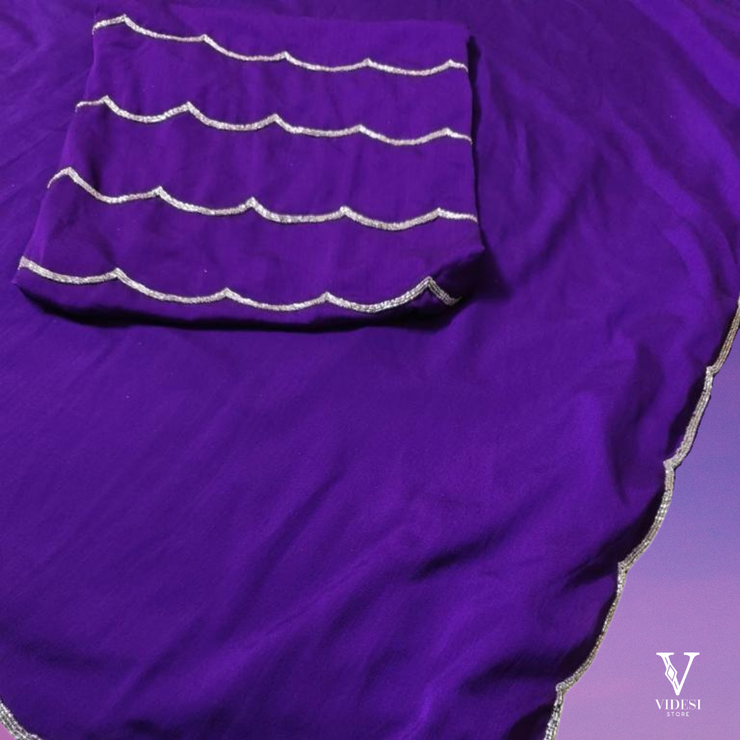 Harper Vivid Pure Purple Crepe Silk with Handwork Silver Border Saree