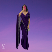 Harper Vivid Pure Purple Crepe Silk with Handwork Silver Border Saree