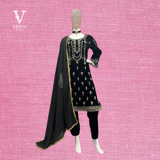 Hemali Classic Black Faux Georgette Suit With Soft Butterfly Net Dupatta