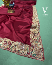 Imara Lavish Red Premium Japan Satin Silk Fabric Sequined Saree