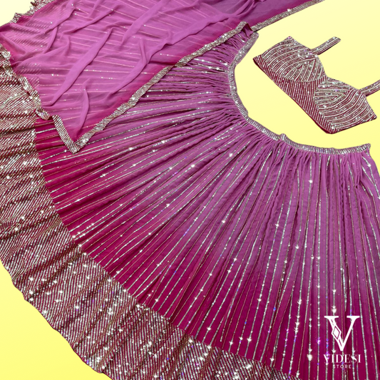 Imara Blushing Pink Digital Printed Faux Georgette Sequined Lehenga