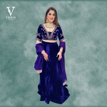 Ira Velour Purple Heavy Viscose Velvet Embroidered Sequined Lehenga