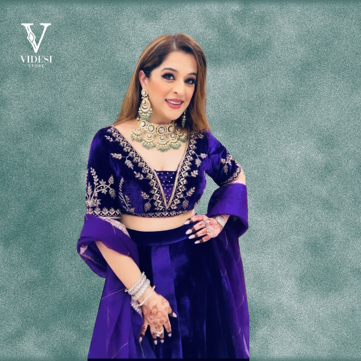 Ira Velour Purple Heavy Viscose Velvet Embroidered Sequined with Georgette Dupatta Lehenga